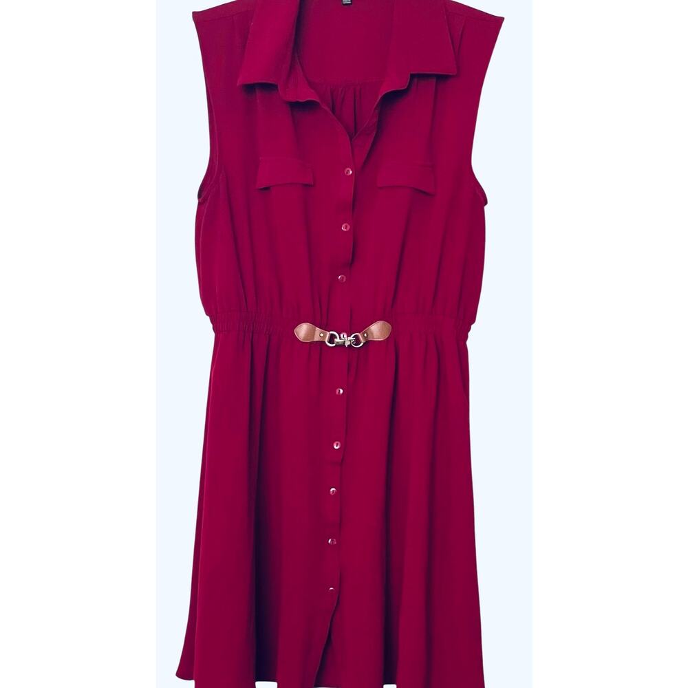 RYAN MICHELLE SLEEVELESS BUTTON MIDI FIT/FLARE WAIST DRESS, WOMENS, XL, BURGUNDY